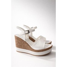 Les Passent Kadın Livirpul Beyaz Cilt Tek  Bant Dolgu Taban Ayakkabı K-520