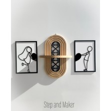 Step and Maker Çift Katmanlı 'kalpli Çiftler Tablo' & Ortası Desenli Duvar Rafı