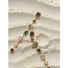 Milena Blake Luxury Gold Renk Çok Taşlı Kadın Bileklik – Zarif Şık Tasarım, Çelik Küpe