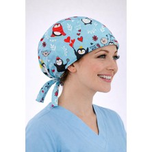 Dr. Mitra Cerrahi Bone Medikal Doktor Hemşire Hastane Bonesi Unisex -Mavi Penguen Desen