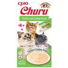 Inaba Ciao Churu Cream Tavuklu ve Deniz Taraklı Krema Sıvı Kedi Ödülü 4 x 14 gr