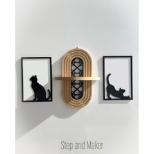 Step and Maker Çift Katmanlı 'kediler Tablo' & Ortası Desenli Duvar Rafı