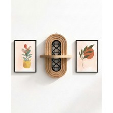 Step and Maker Modern Ahşap Duvar Rafı ve 2'li Kanvas Tablo Seti