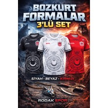 Rodak Spor 3'lü Set Türkiye Bozkurt Geleneksel Desenli Türk Forma Siyah, Beyaz, Kırmızı