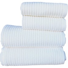 Erteks Havlu Seti  2 Ad Banyo 2 Ad El Havlusu Kendinden Açık Sarı Çizgili Modern Yumuşacık