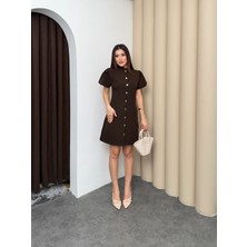 Asmil Gold Düğmeli Petite Elbise