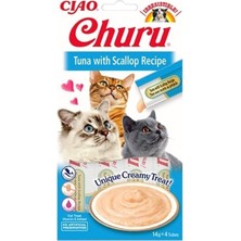Inaba Ciao Churu Cream Ton Balıklı ve Deniz Taraklı Kedi Ödül Kreması 4 x 14 gr
