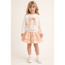 Yiğit Butik Taş Baskılı Fiyonk Detaylı Etekli Kız Çocuk Takım