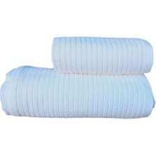 Erteks Havlu Seti Banyo ve El Havlusu Kendinden Açık Sarı Çizgili Beyaz Modern Yumuşacık