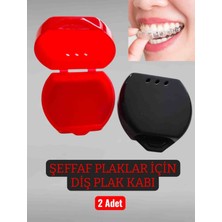Vulli Şeffaf Plak Için Diş Plak Kabı 2 Adet Aparey Kutusu (Kırmızı ve Siyah)