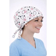 Dr. Mitra Cerrahi Bone Medikal Doktor Hemşire Hastane Bonesi Unisex -Beyaz Steteskop Desen