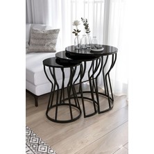 Dzgn Home Gelato Kum Saati 3'lü Zigon Sehpa Takımı Siyah Ayak - Siyah Cam