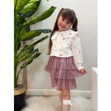 Yiğit Butik Kalp Nakışlı Müslin Gömlekli Etekli Kız Çocuk Takım