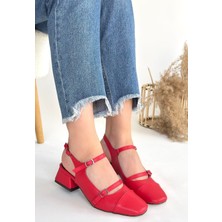 Roof Atelier Kadın Kırmızı Arkası Açık Kısa Topuklu Ayakkabı - Doran