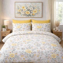 Seralay Home Çiçek Desen Lastikli Çarşaflı Çift Kişilik Nevresim Takımı+ 4 Ad Yastık Kılıfı