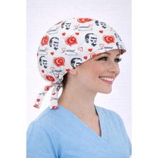 Dr. Mitra Cerrahi Bone Medikal Doktor Hemşire Hastane Bonesi Unisex -Beyaz Atatürk Desen