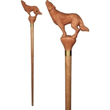 Normadia El Işçiliği Kurt Işlemeli Doğal Ahşap Oyma Baston