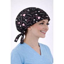 Dr. Mitra Cerrahi Bone Medikal Doktor Hemşire Hastane Bonesi Unisex -Siyah Steteskop Desen