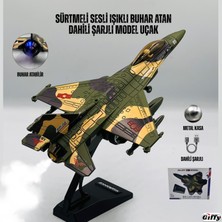Giffy Oyuncak Model Uçak Dahili Şarjlı Buhar Atabilen Işıklı Sesli Standlı Sürtmeli Savaş Uçağı +Kutu F-16 Hediyelik Model Uçak
