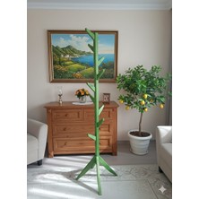 Mavera Sanat 58 Meşe Yeşili Ahşap Ayaklı Askılık Portmanto Modern Elbise Askısı Konfeksiyon 175 cm