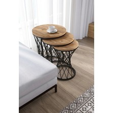 Dzgn Home Lazanya Hasır Telli Model Statik Zigon Sehpa Antik Çam Ahşap Tabla Yan Sehpa