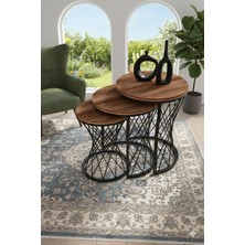 Dzgn Home Lazanya Hasır Telli Model Statik Zigon Sehpa Koyu Ahşap Tabla Yan Sehpa