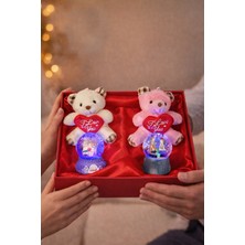 Kesene Sevgililer Günü Hediye Kutusu Ikili Işıklı Kar Küresi ve Ikili Peluş Ayıcıklı Romantik Hediye Seti