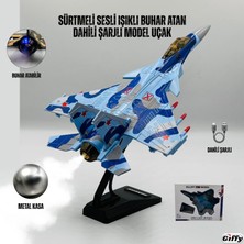 Giffy Oyuncak Model Uçak Dahili Şarjlı Buhar Atabilen Işıklı Sesli Standlı Sürtmeli Savaş Uçağı +Kutu F-16 Hediyelik Model Uçak