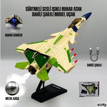 Giffy Oyuncak Model Uçak Dahili Şarjlı Buhar Atabilen Işıklı Sesli Standlı Sürtmeli Savaş Uçağı +Kutu F-16 Hediyelik Model Uçak