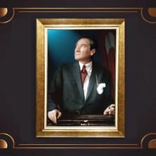 Giyense Özel Seri Altın Paspartulu Çerçeveli Atatürk Tablo C6004