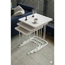 Dzgn Home Kardelen Gümüş Beyaz Mdf 3 Lü Kare C Zigon Sehpa