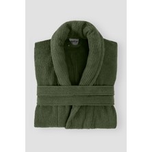 Ellaline Yeşil Çizgili Bornoz %100 Sertifikalı Pamuk Şal Yaka Unisex Banyo Bornoz / Sabahlık 340 Gr/m2