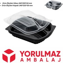 Yorulmaz Ambalaj 3 Bölmeli Kapaklı Mikrodalga Yemek Kabı 50 Adet