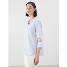 Lc Waikiki Yeni Sezon Gömlek Yaka Çizgili Oversize Dantel Detaylı Bluz