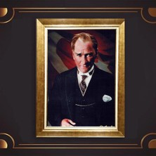 Giyense Özel Seri Altın Paspartulu Çerçeveli Atatürk Tablo C6108