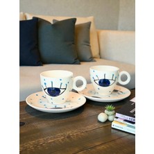 Uğurlu Home El Yapımı Nazar Gözlü Türk Kahvesi Fincan Takımı – Ikili Seramik Kahve Seti