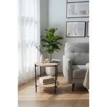 Dzgn Home Nergis Dekoratif Yuvarlak Ahşap Yan Sehpa Zigon Sehpa Mobilya Iki Katlı