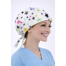 Dr. Mitra Cerrahi Bone Medikal Doktor Hemşire Hastane Bonesi Unisex -Beyaz Yıldız Desen