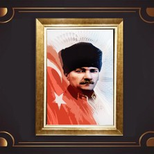 Giyense Özel Seri Altın Paspartulu Çerçeveli Atatürk Tablo C6008
