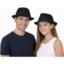 Reva Hasır Fötr Şapka Siyah Şeritli – Yazlık Erkek Şapka (Beyaz / Siyah)