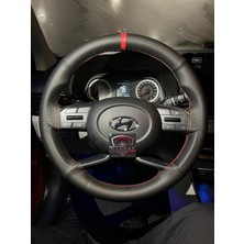 Hasbay Dikişli Direksiyon Kılıfı Siyah / Noktalı Deri Kırmızı Yüzük Kırmızı Dikişli Kona Bayon I20 Için