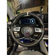 Hasbay Dikişli Direksiyon Kılıfı Siyah / Noktalı Deri Bej Yüzük Bej Dikişli Kona Bayon I20 Için