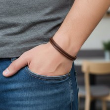 Vaoov Çift Sıra Koyu Kahverengi Deri Erkek Bileklik