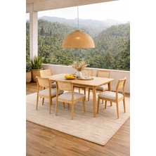 Lif Mobilya 6 Kişilik Hasır Sandalye Yemek Takımı Mdf Masa Ahşap Ayak