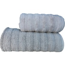 Erteks Havlu Seti 70 x 140 Banyo 50 x 100 El Havlusu Gri Renk Kendinden Desenli