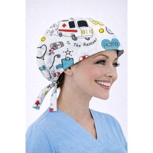 Dr. Mitra Cerrahi Bone Medikal Doktor Hemşire Hastane Bonesi Unisex -Beyaz Ambulans Desen