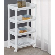 Voltbox 4 Katlı Beyaz Tekerlekli Banyo Rafı, Mutfak Rafı, Havluluk, Deterjanlık Makyaj Organizer Vesken