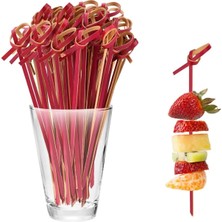 Alenked Bambu Kokteyl Çubukları, 50 Adet Kanepeler, Mezeler Parti Malzemeleri 9 cm (Kırmızı)