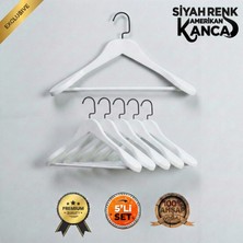 Faravis Atelier 5'li Lüks Ahşap Askı Seti Beyaz Siyah Amerikan Kancalı Kalın Omuzlu Ceket Takım Gömlek ve Pantolon Askısı