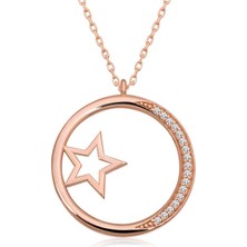 Noip 925 Ayar Gümüş Yıldız Detaylı Halka Kadın Gümüş Kolye T6592 (944)